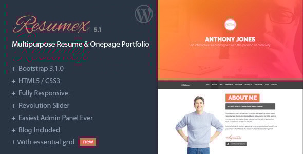 Gallery image of ResumeX - Resume & One Page Portfolio WordPress Thmee